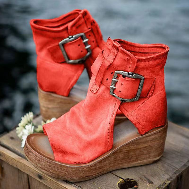 Jenja | Freizeitsandalen mit Schnallenriemen und Holzoptik-Sohle