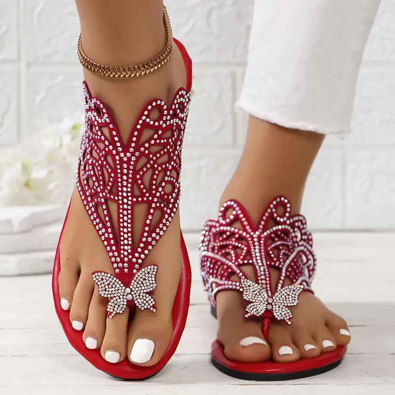 Naice | Verzierte Leder-Sandalen mit Schmetterling
