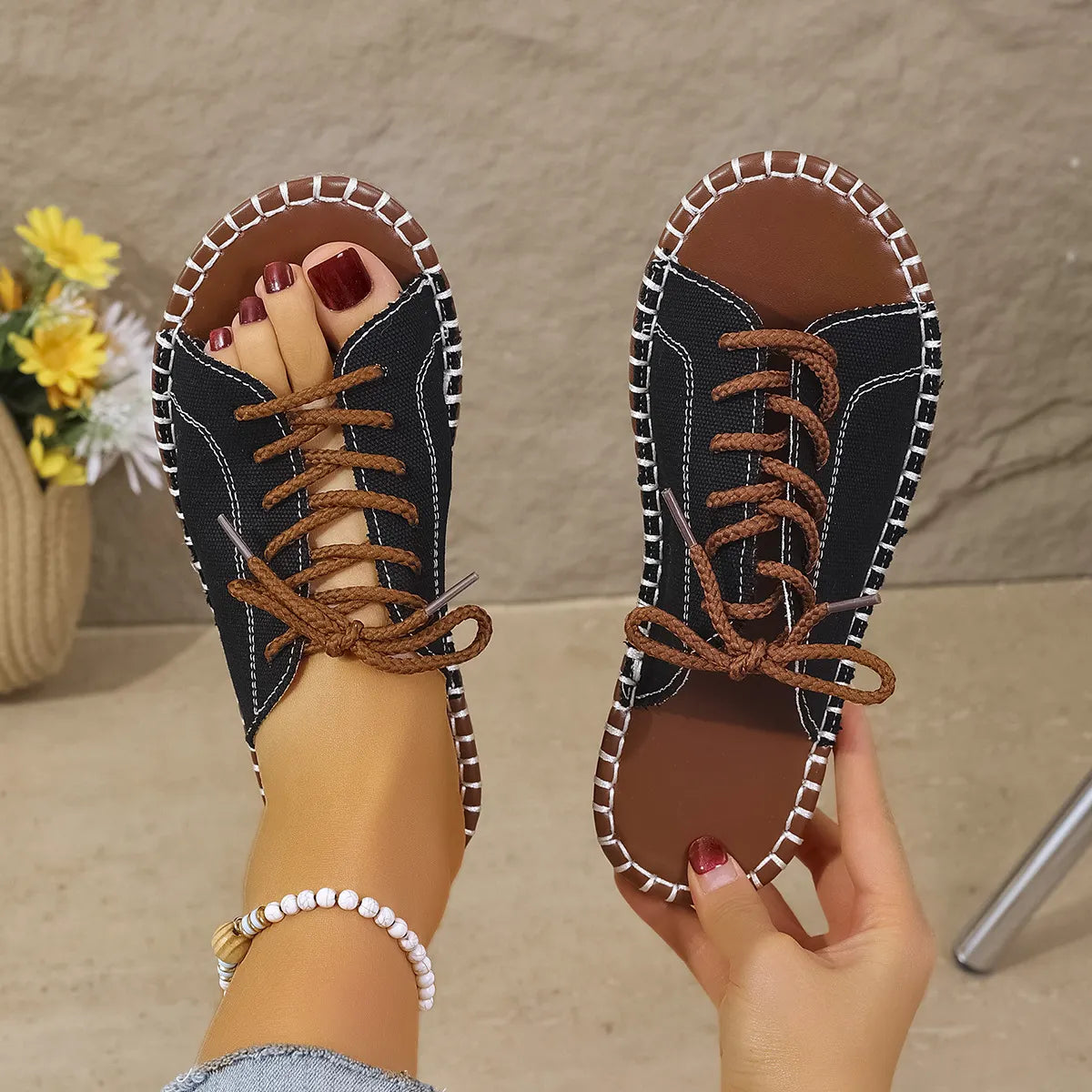 Valmeda | Vintage-Sandalen mit Schnürung