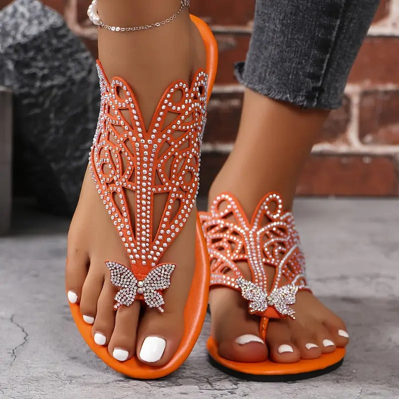 Naice | Verzierte Leder-Sandalen mit Schmetterling