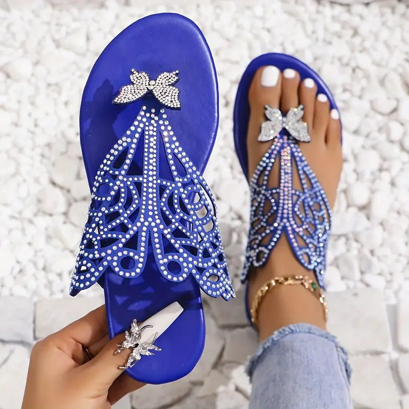 Naice | Verzierte Leder-Sandalen mit Schmetterling