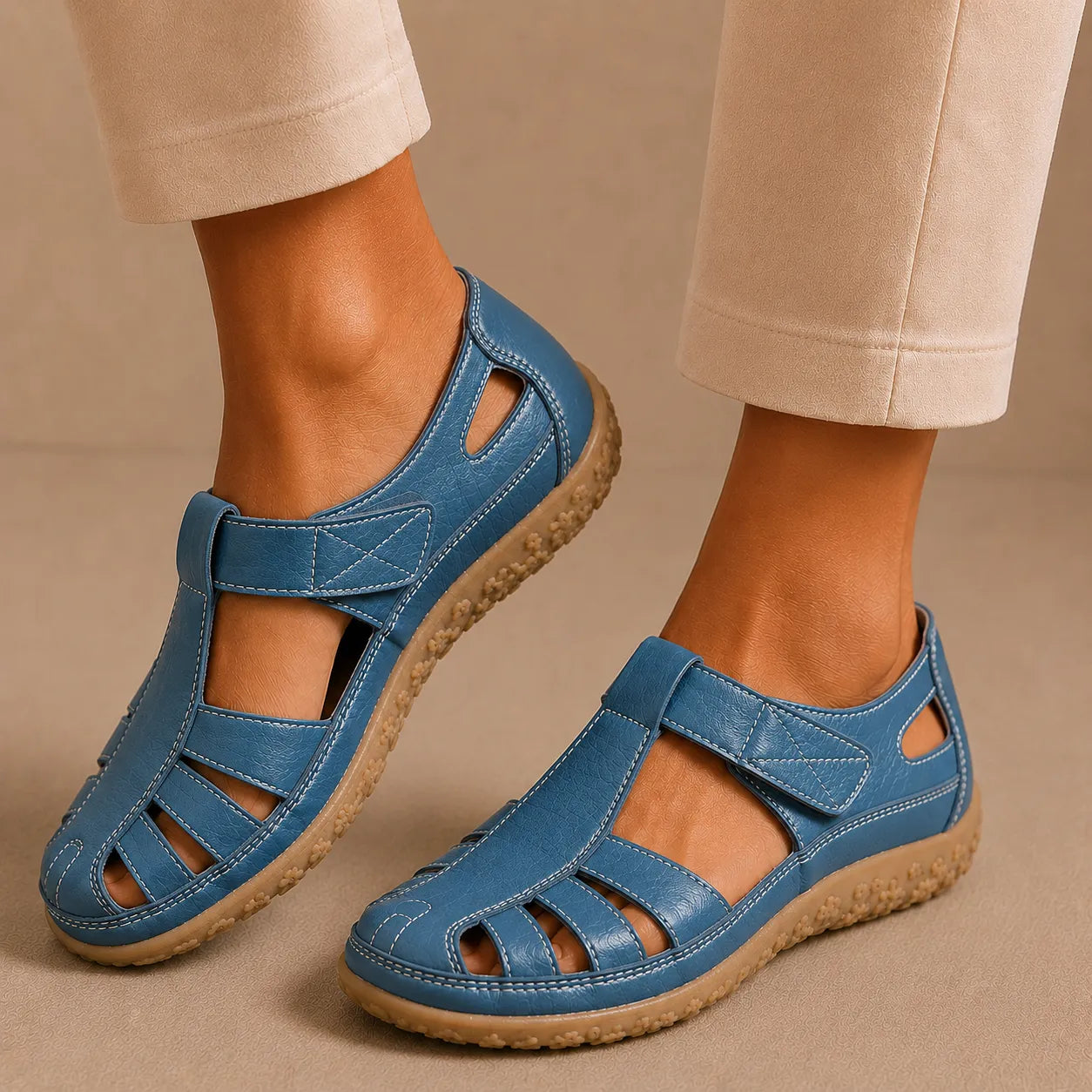 Bellessa | Komfort-Ledersandalen mit Klettverschluss