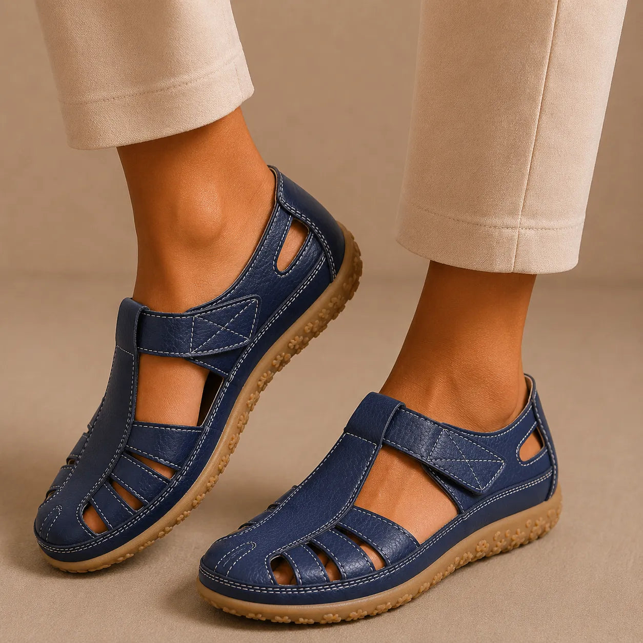 Bellessa | Komfort-Ledersandalen mit Klettverschluss