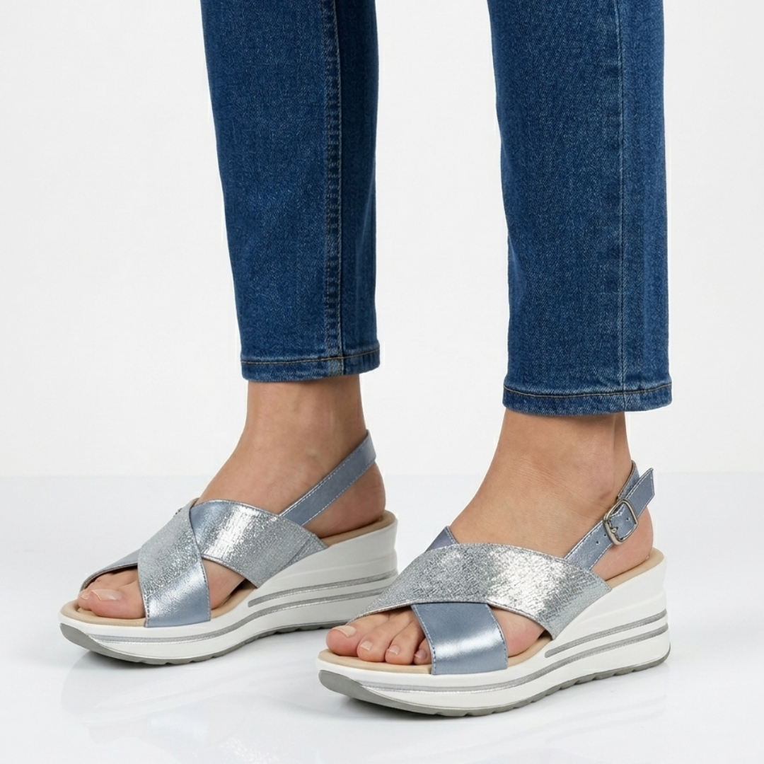 Kandice | Komfort-Sandalen mit Keilsohle und Kreuzriemen