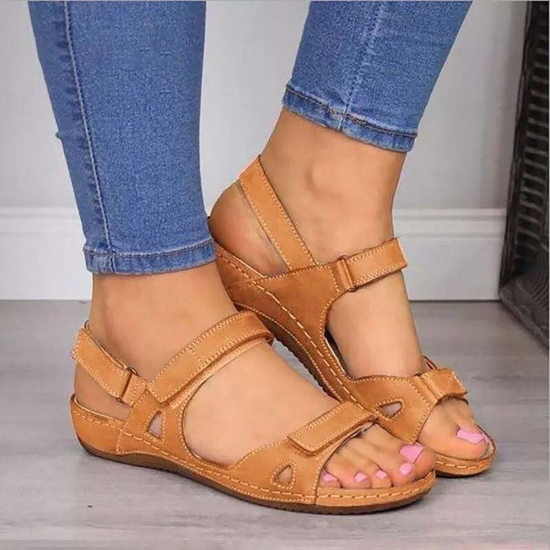 Drune | Bliss Clark Orthopädische Sommersandalen mit Klettverschluss für Frauen