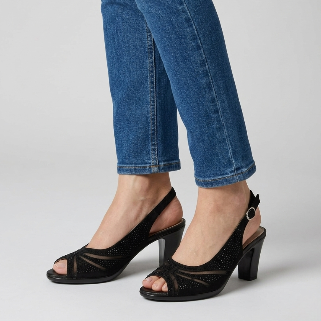 Najmie | Bequeme Damen-Sandalen mit Absatz und Strassdetails