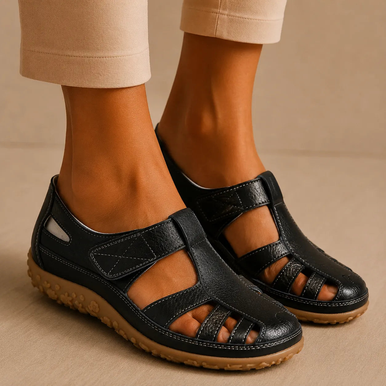 Bellessa | Komfort-Ledersandalen mit Klettverschluss