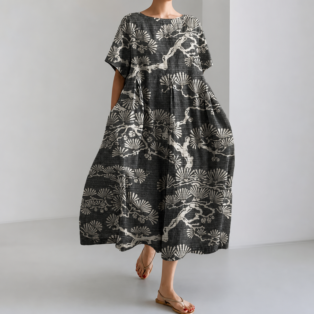 Midori｜Weites Kleid mit Dschungelbaum-Muster