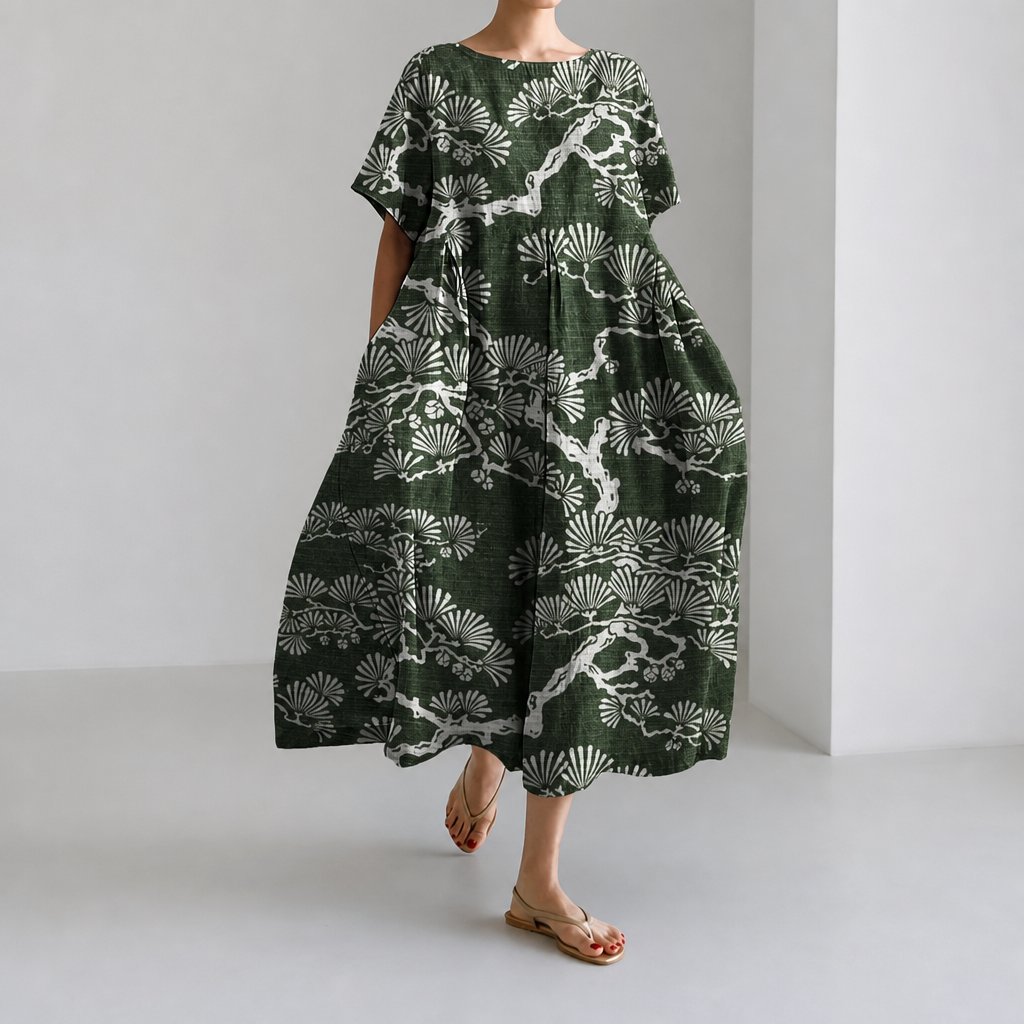 Midori｜Weites Kleid mit Dschungelbaum-Muster