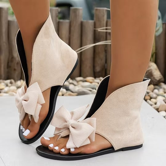Celoria | Retro-Zehentrenner-Sandalen mit großer Schleife