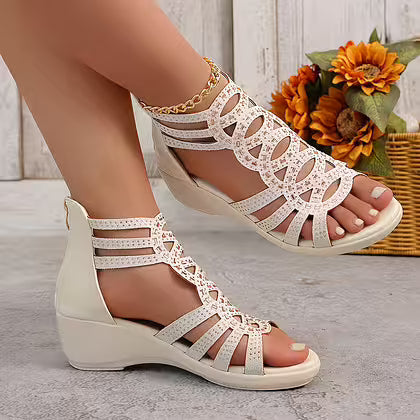 Erna | Bequeme Keilsandalen mit glitzernden Riemen
