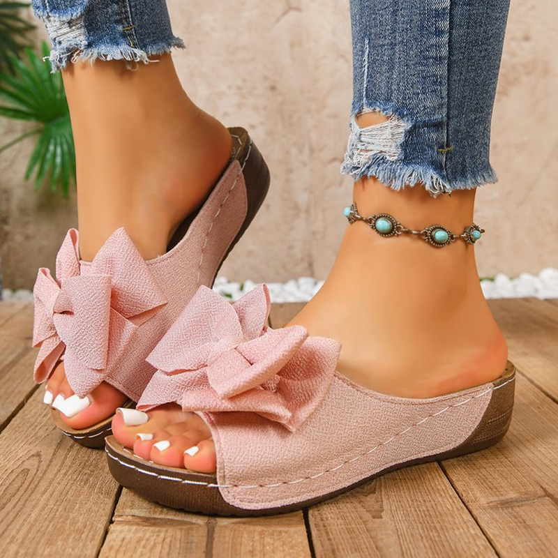 Ekha | Keilsandalen mit Schleife und offenem Zehenbereich